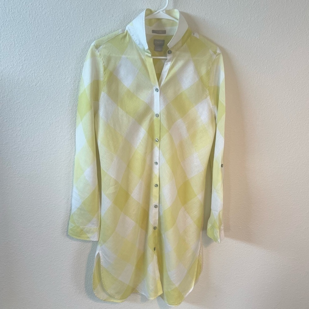 Linen Gingham Tunic Shirt